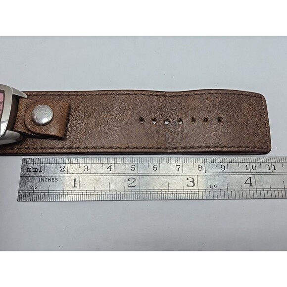 Fossil JR 8516 Pink Dial Date Womens Quartz Watch Brown Leather Cuff New Battery - Picture 8 of 11